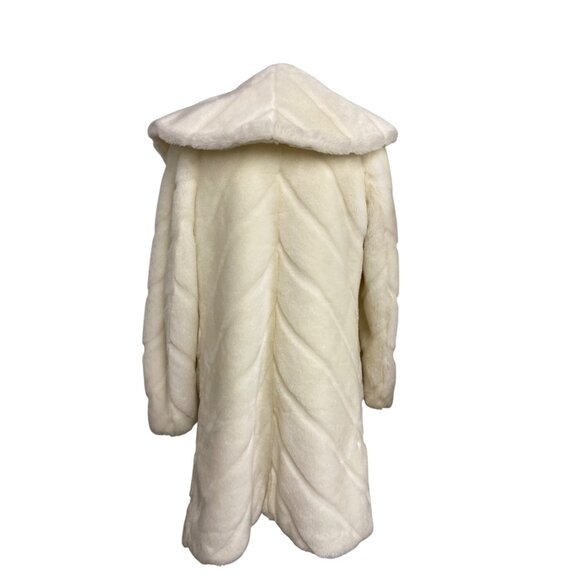 Hannah By Marlo Womens Faux Fur Coat S/P Off-White Ivory Long Winter Jacket - Picture 3 of 7